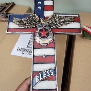 New In Box red,white and blue 12x9 Poly Hanging Cross